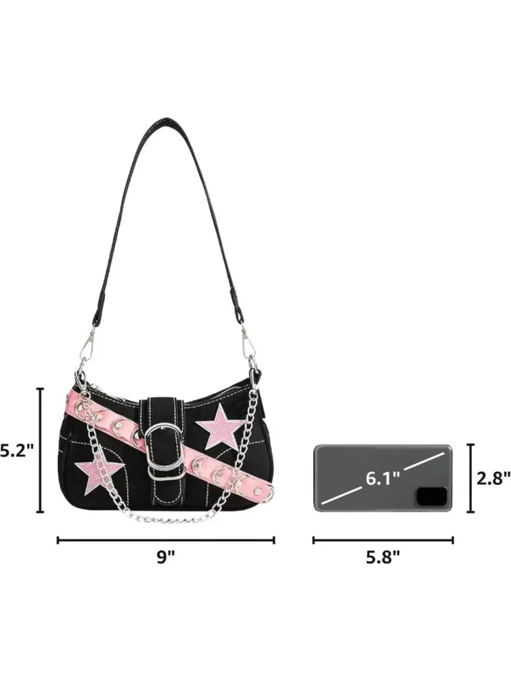 Trendy Y2K Black Shoulder Bag | Cute Crossbody Purse for Goth Punk Style Women